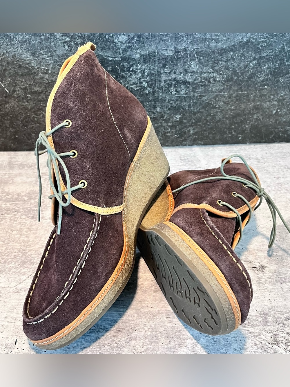 Olukai Brown Suede Wali Wedge Ankle Boot, 9, Lace Up, Like New